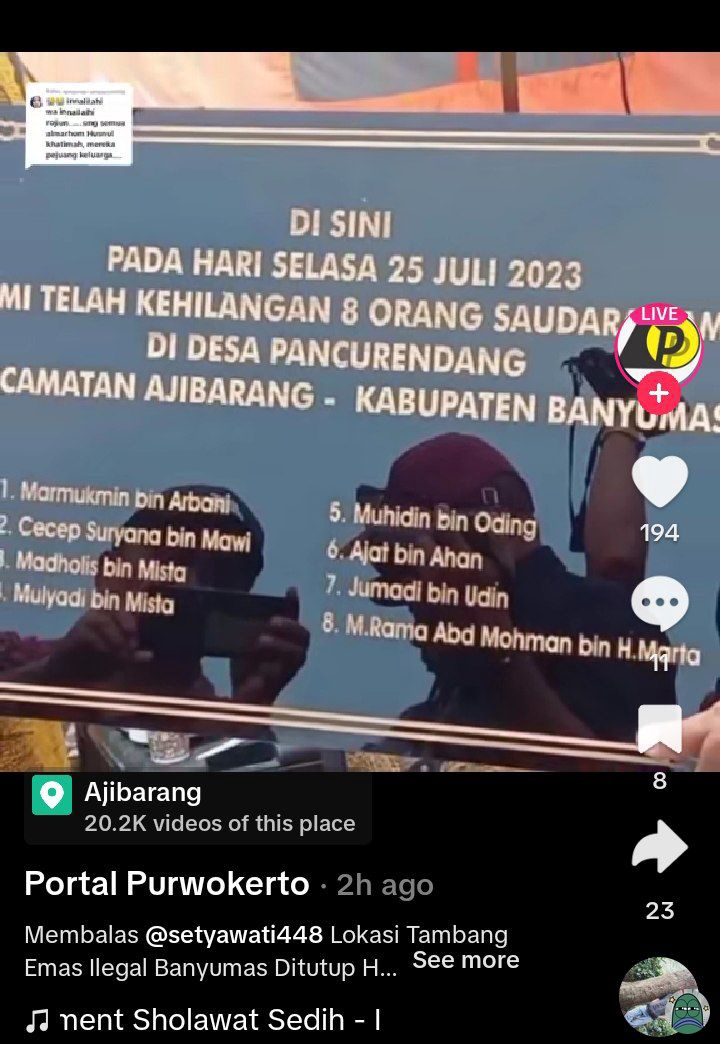 tanyarlfes's tweet photo. tanyarl

guys pencarian 8 penambang emas illegal yang terjebak dilubang galian hari ini resmi ditutup.

lubang galian udah disemen dan dikasih nisan🥲

innalilahi wainailaihi rojiun🙏 https://t.co/BxtNlGpBOZ