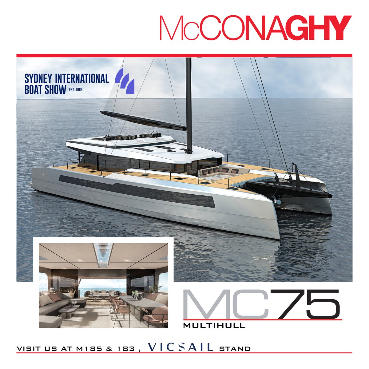 McConaghyBoats's tweet photo. Discover McConaghy Boats at @SydneyBoatShow
on August 3rd - August 6th. We will be represented in-show by our Australian dealer, @VicsailYachting.
Come visit their stand at marina location M185 & M183. #sydneyboatshow #boatshow #luxuryyacht #multihulls #catamarans https://t.co/qX1ANM5V3X