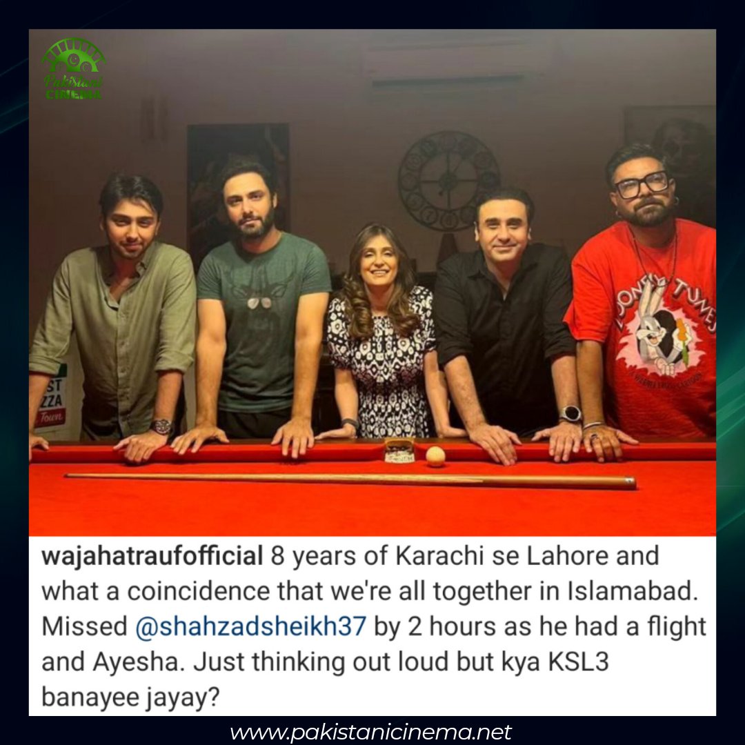 PakistaniCinema's tweet photo. #WajahatRauf posts a photo with "#KarachiSeLahore" gang, celebrating 8 years of the film.
#ShaziaWajahat #YasirHussain #AhmedAliAkbar #AashirWajahat https://t.co/sNEod32pKN