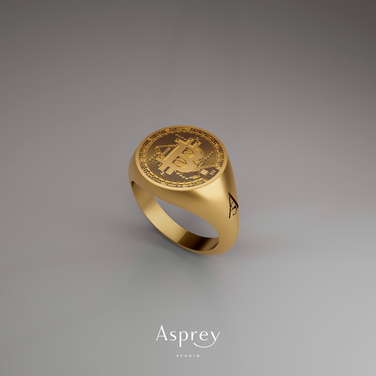 One of several designs coming, The ASC Bitcoin signet is available for  Asprey Studio Club holders to redeem for the next 7 days. An extremely  detailed solid gold signet ring inspired by