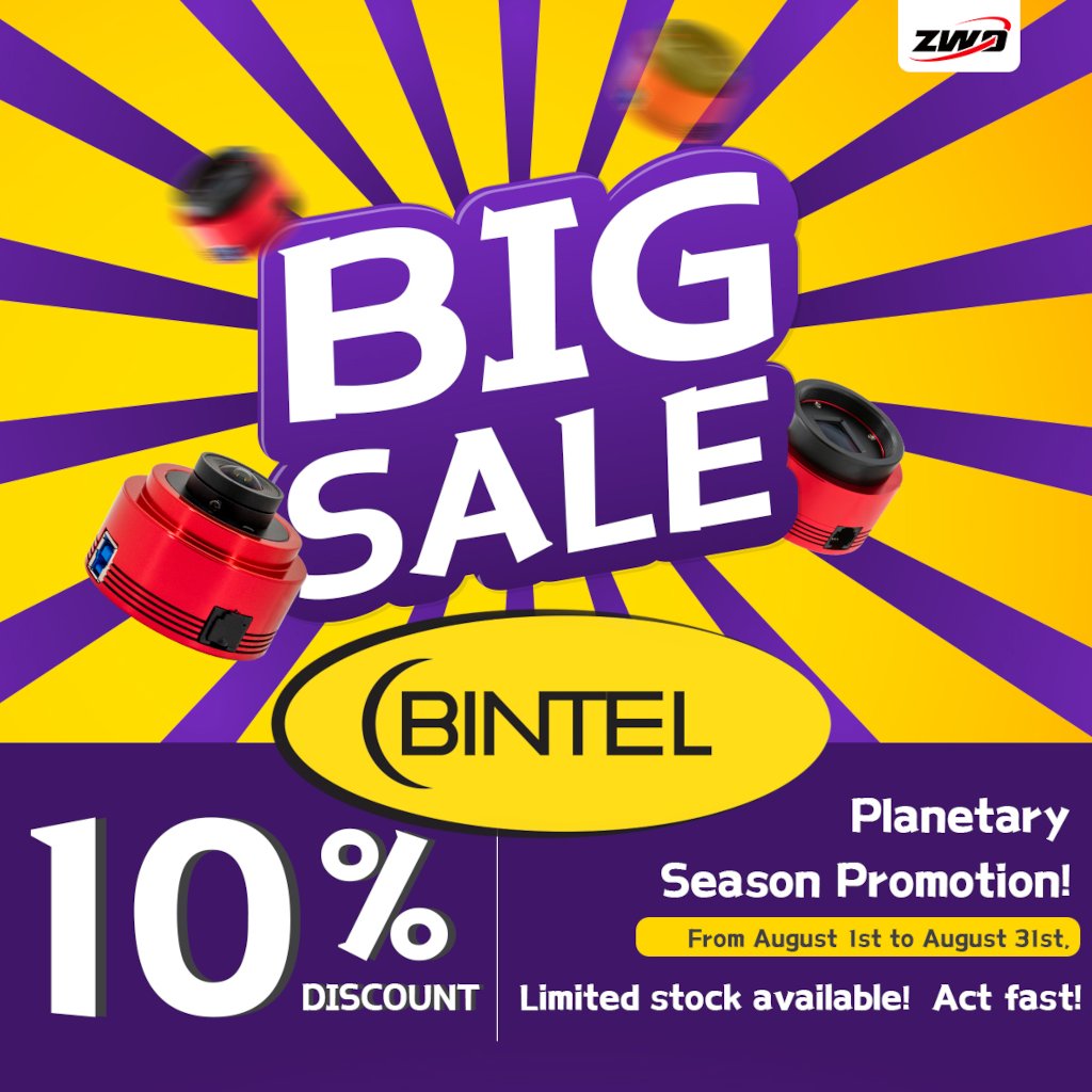 The ZWO Planetary Season Promotion has arrive at BINTEL! August 1st to August 31st! 📷 Capture the beauty of Jupiter, Saturn and celestial wonders with our @zwoasi planetary cameras, all reduced by at least a further 10%. bintel.com.au/product-catego… #bintel #astronomy