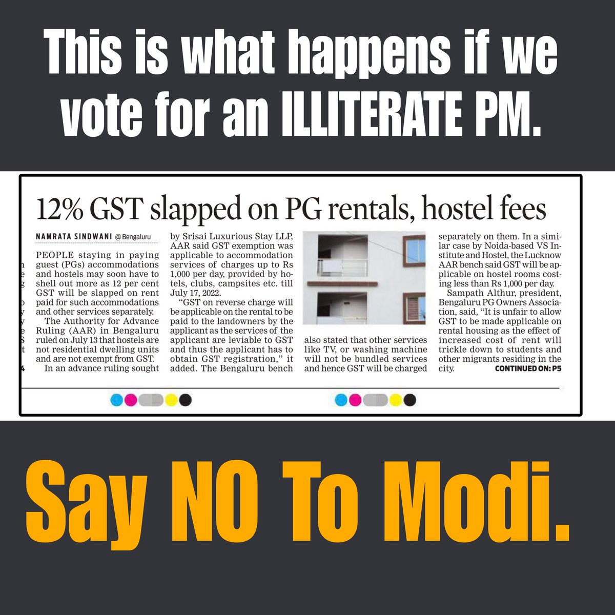 ShabrinZeenat's tweet photo. If PM Modi continues, students will have to pay GST on education fees too. 
You never know. 
#NarendraModiGoBack https://t.co/4phYWf21Qd