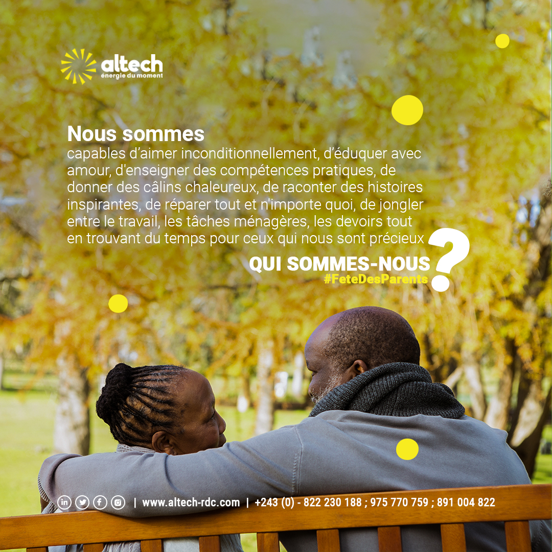 Chers parents,

Vous méritez toutes les éloges du monde car vous êtes exceptionnel!
Parceque vous êtes «parent »❤️

Bonne #fetedesparents  à tous les parents!

#altechrdc