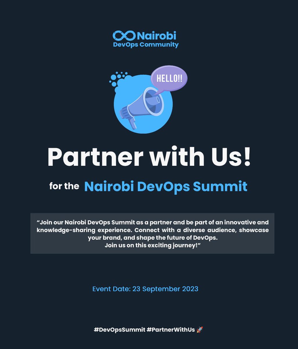 nairobidevops's tweet photo. Connect with a diverse audience, showcase your brand and shape the future of DevOps.
Fill the intent form below and we will get back to you with more details.
https://t.co/hGTr8VO0Lu
#nairobi #devops #summit #nairobidevopssummit #devopske #nairobidevops #sponsor #partner https://t.co/4dEzUpYmMd