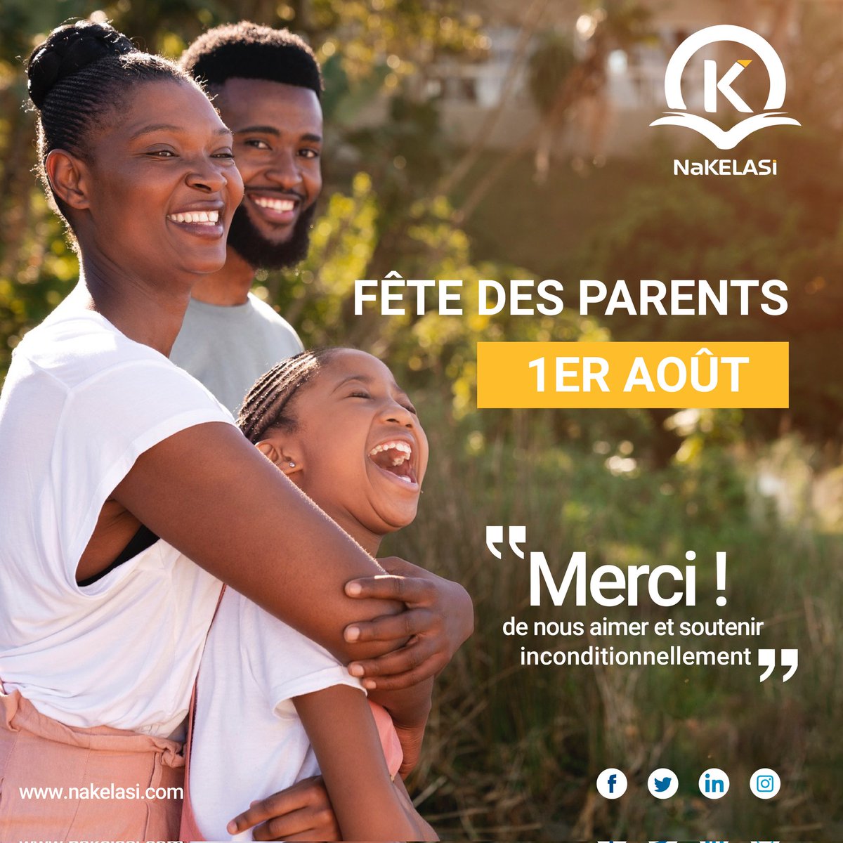 Nakelasi souhaite une bonne fête à tous les parents congolais, Célébrons aujourd'hui tous les parents qui donnent le meilleur d'eux-mêmes pour le bonheur et l'épanouissement de leurs enfants.
#1août #fêtesdesparents #nakelasisarl