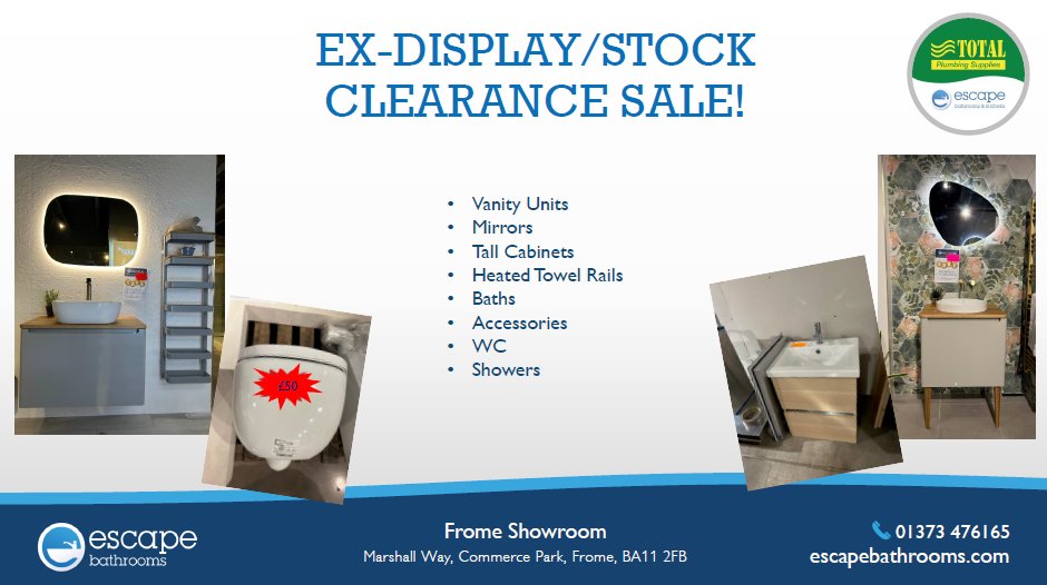 Out with the old, in with the new!!

We have lots of ex-display clearance stock at heavily reduced prices as we get ready for our new showroom re-launch!!

Get down and grab yourself a bargain