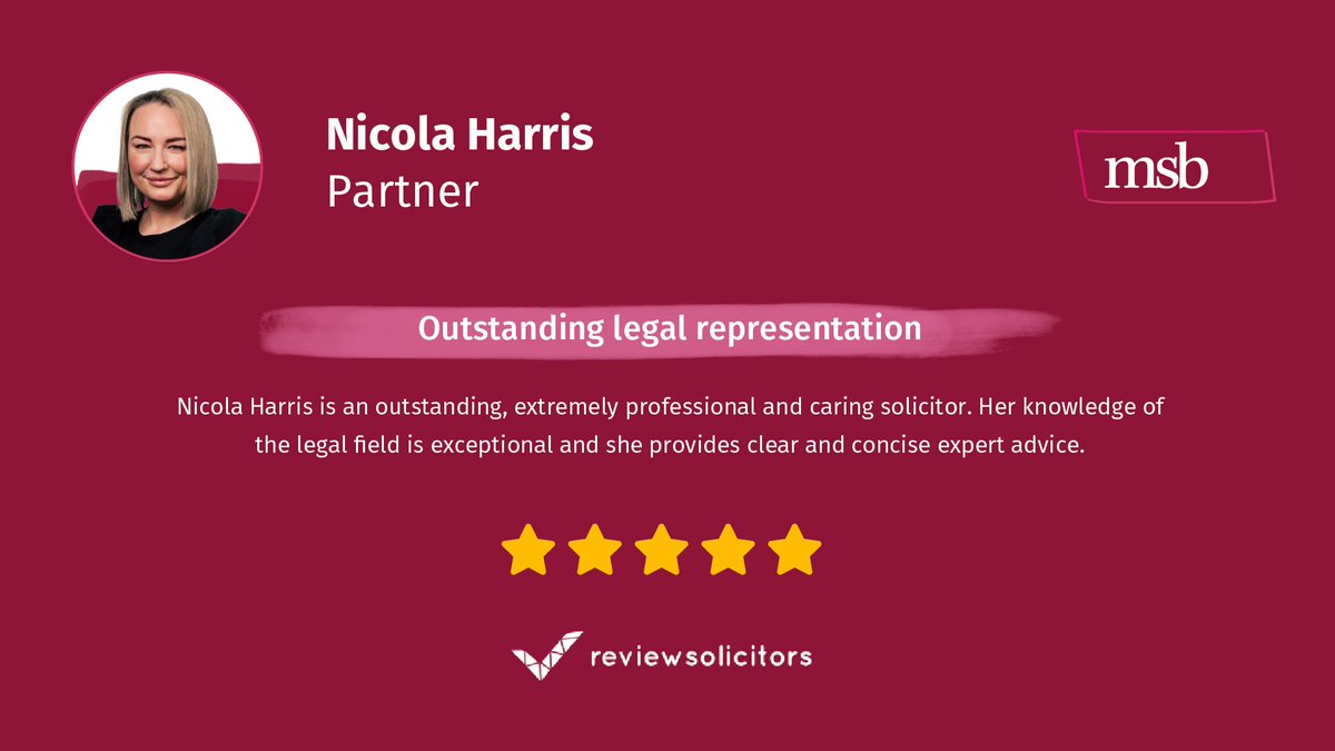 MSBSolicitors's tweet photo. We've received some amazing feedback for Nicola Harris, who is a Partner in our award-winning Family team!

Fantastic work 👏👏👏 https://t.co/QYxky2vKep