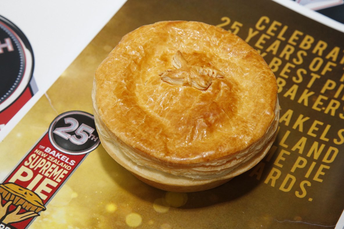 trudinelson's tweet photo. Holy duck! The best pie in New Zealand has just been awarded 🥧🏆 and it’s a roast duck, onion and mushroom pie out of Tauranga at Patrick’s Pies.
Pie-fection, yet again .
Right, time to move to the @BayofPlentyNZ
#PieAwards #25years #Bakels @NzPieAwards https://t.co/zfZpd9bEhc