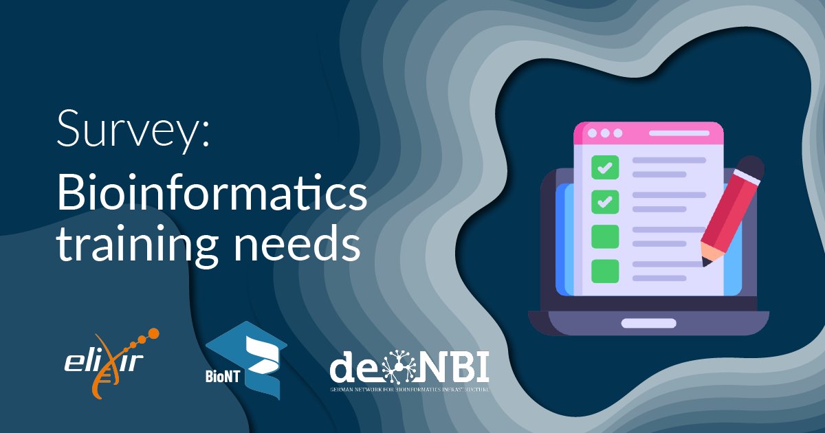 ELIXIREurope's tweet image. 📣 ELIXIR, @denbiOffice and @biont_training are conducting a survey on the need for training in #bioinformatics. 🙌 The result of the survey can help us create relevant #training courses and materials in the future.
Fill out the survey 👉 survey.bio-it.embl.de/773275