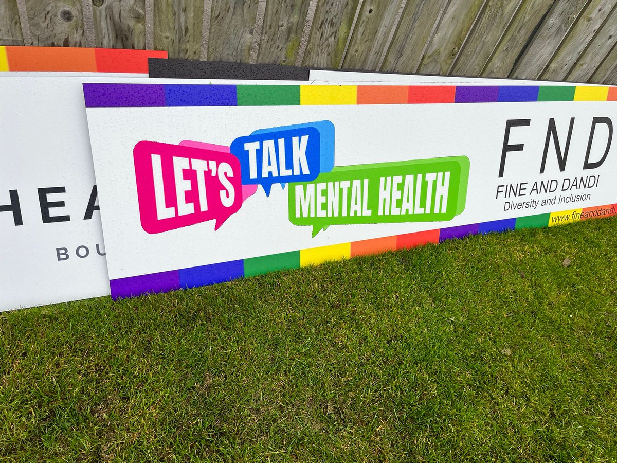 FineDandi's tweet image. Great to see the boards going up at @Blyth_TownFC in preparation for the new season.
Our message is clear, let's talk mental health.
Striker Dan Wilson and Assistant manager @gavlafell hold the board up for the photo