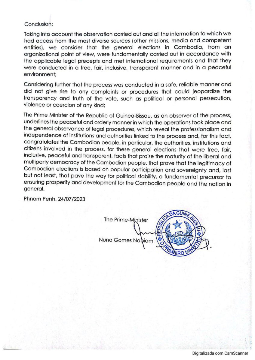 Dr_Hunmanet_PM's tweet photo. នាយករដ្ឋមន្ត្រីហ្គីណេប៊ីសាវ ចេញសេចក្តីថ្លែងការណ៍៖ ការបោះឆ្នោតនៅកម្ពុជា បានធ្វើឡើងតាមបទដ្ឋានច្បាប់ជាធរមាន និងអនុលោមតាមស្តង់ដារអន្តរជាតិ

#ហ៊ុនម៉ា��ែត #Hunmanet #កម្ពុជា #Cambodia