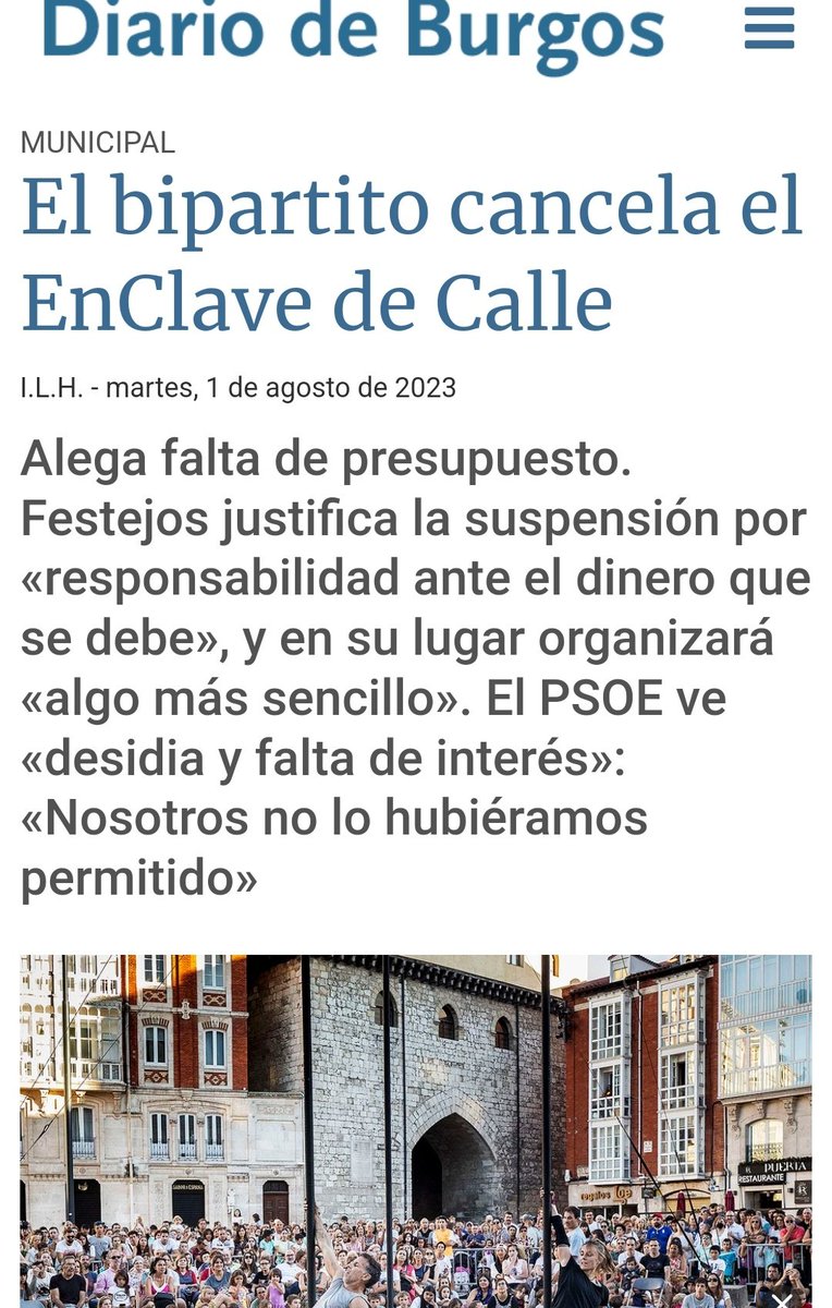 Se acaba "EnClave de Calle" por falta de recursos mientras  regalan millones de nuestros impuestos a las sociedades anónimas deportivas con patrocinios para que luzcan el anagrama de Burgos 2031
¡Curiosa forma de apoyar la cultura! Lo que importa es que parezca.