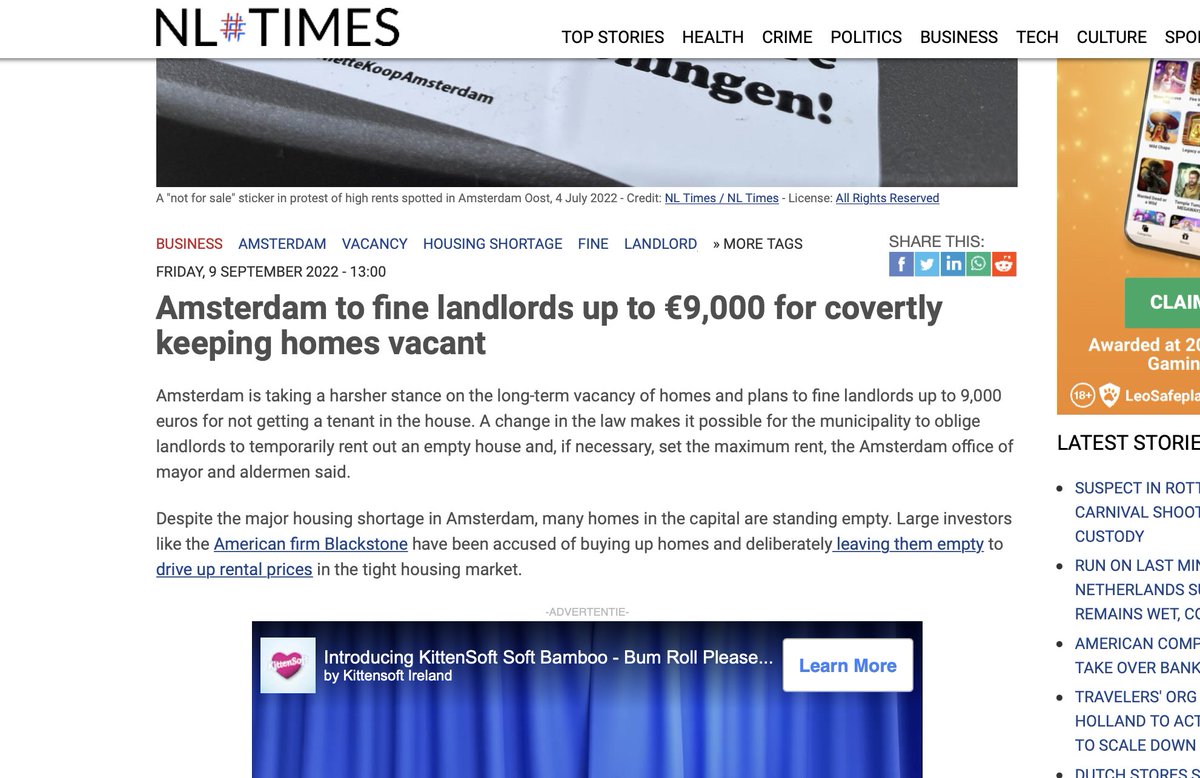 We've over 160k vacant homes in Ireland, 48,000 of which are empty since 2016 If we took this Amsterdam approach of fining owners €9000 per home we would see a lot of homes come back into use & raise some serious money to tackle #DerelictIreland #VacantIreland #HousingCrisis