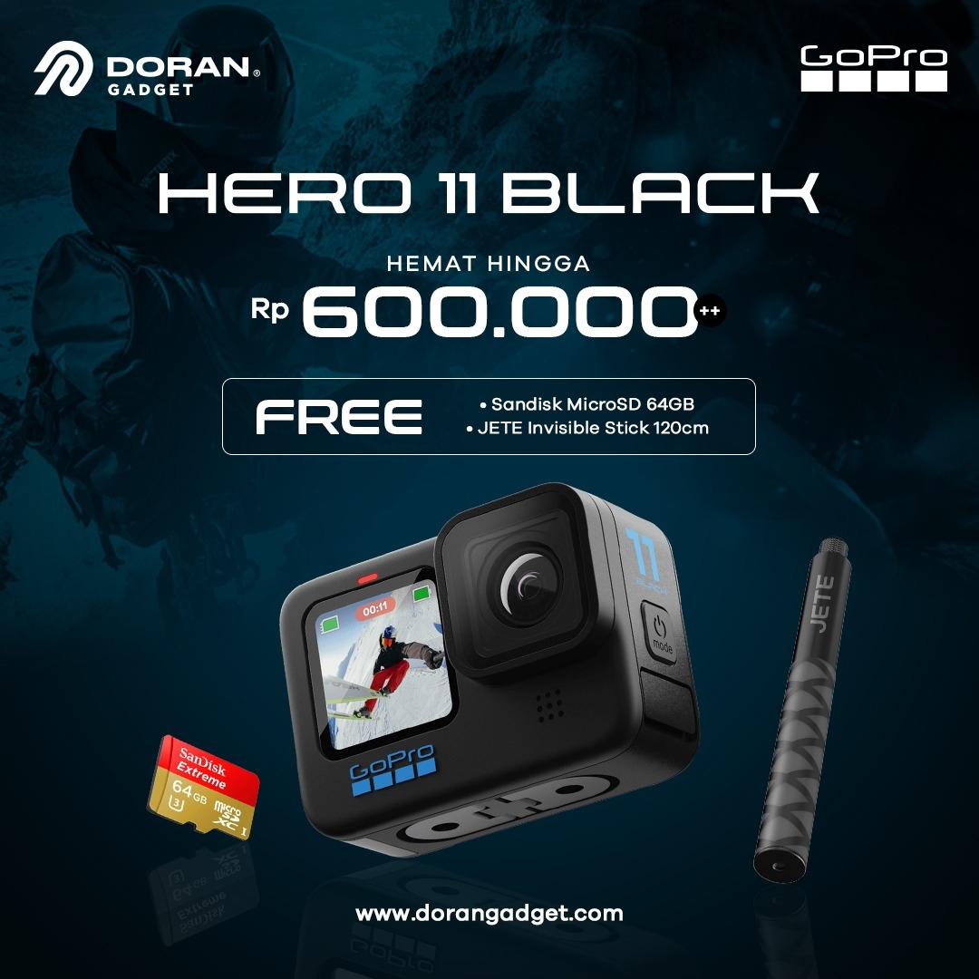 dorangadgetid's tweet image. 📷 ELEVATE YOUR ADVENTURE WITH GOPRO CAMERA HERO 11🔥

Saatnya abadikan setiap aksimu di alam terbuka dengan GoPro Hero 11 Black.
✔️ Lebih hemat hingga Rp600 ribu
✔️ FREEE SanDisk MicroSD 64GB
✔️ FREE JETE Invisible Stick 120cm

#DoranGadget #Goprohero11 #hero11 #goprocamera