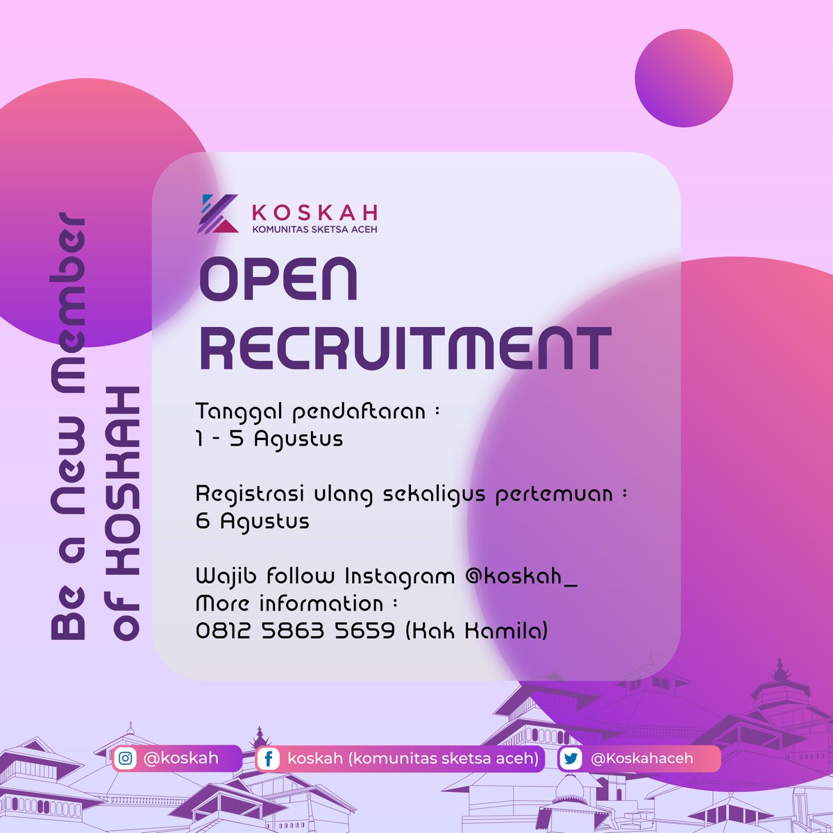 Koskahaceh's tweet photo. Assalamu'alaikum rakan pecinta sketsa.... 
Ada kabar baik untuk kalian yang mau gabung bareng KOSKAH. Informasi Lebih lanjut bisa menghubungi CP
Kamila : 0812-5863-5659
Thifal : 0813-7608-0357
@iloveaceh 
@AmriSketsa 
#koskah https://t.co/7Db5nI2tuI
