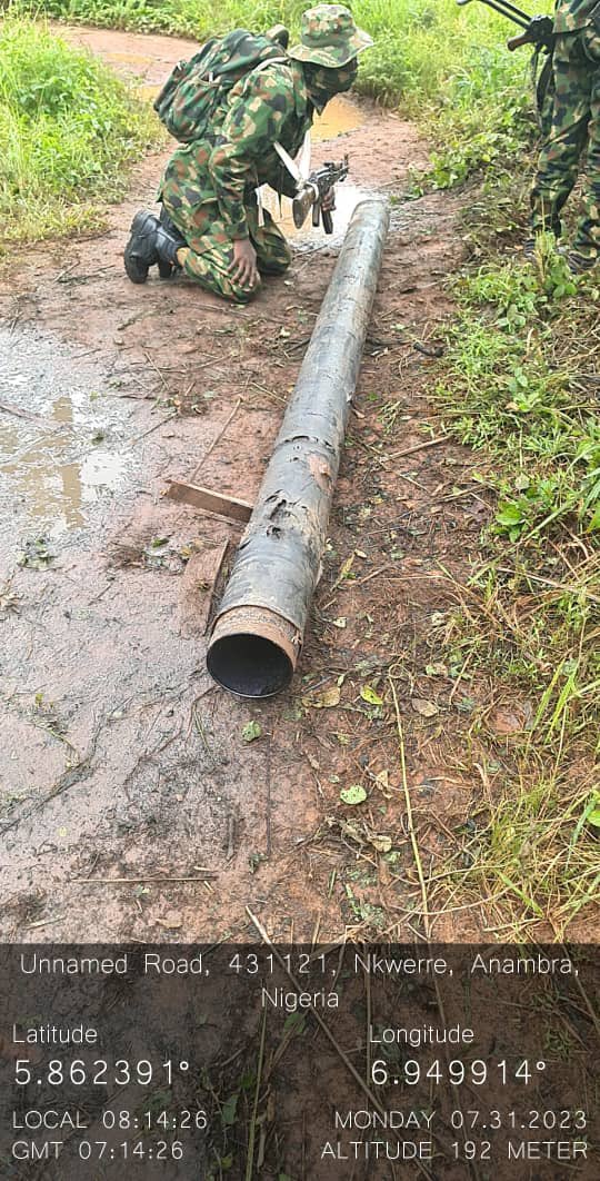 HQNigerianArmy's tweet photo. TROOPS  RAID IPOB/ESN CAMPS IN ANAMBRA/IMO, DESTROY HIDEOUTS, TRAINING CAMPS.

In ongoing operations to deter  enforcement of the illegal sit at home declared by Indigenous People of Biafra (IPOB) and and its armed wing, Eastern Security Network (ESN), combined troops of 82 Division Nigerian Army, sister Services, Nigeria Police and other security agencies have successfully raided hideouts and training camps belonging to IPOB/ESN in Orsomoghu Forest spanning Anambra and Imo States. 

The raid operation was carried out on Monday 31 July 2023, when troops were alerted to the violent activities of the irredentist group enforcing the illegal 2 weeks sit-at-home order in Onitsha, Nnewi and Iheme Obosi in Anambra State, as well as New Market in Enugu state.

During the raid operations, the troops cleared IPOB camps in Ekeututu, Orsomoghu, Lilu and Mother Valley camps of the dissidents. Troops came in contact with the group's armed fighters, who detonated Improvised Explosive Devices (IED) also known as Ogbunigwe and fired using locally fabricated mortar tube. The valiant troops however overpowered the irredentist group in the firefight, compelling them to abandon their position as they fled with gunshot wounds into nearby bushes. Further cordon and search of the hideouts by the troops, led to the arrest of five fleeing members of the group and recovery of one IPOB flag, one CCTV camera and 2 detonated IED bombs and a fabricated mortar tube. 
Sadly, five soldiers and two Nigeria Police operatives sustained varying degrees of injuries from the IED detonated by the criminals.

The Nigerian Army  encourages all law abiding citizens of the South East to continue to support ongoing operations with actionable information and to disregard the unlawful 2 weeks sit-at-home order by going about their normal daily activities and businesses. The Nigerian Army in synergy with sister services and security agencies will undauntedly continue to protect and safeguard lives and property of the good and enterprising people of South East Nigeria, within the ambit of the law and the rules of engagement.

ONYEMA NWACHUKWU 
Brigadier General
Director Army Public Relations
1 August 2023