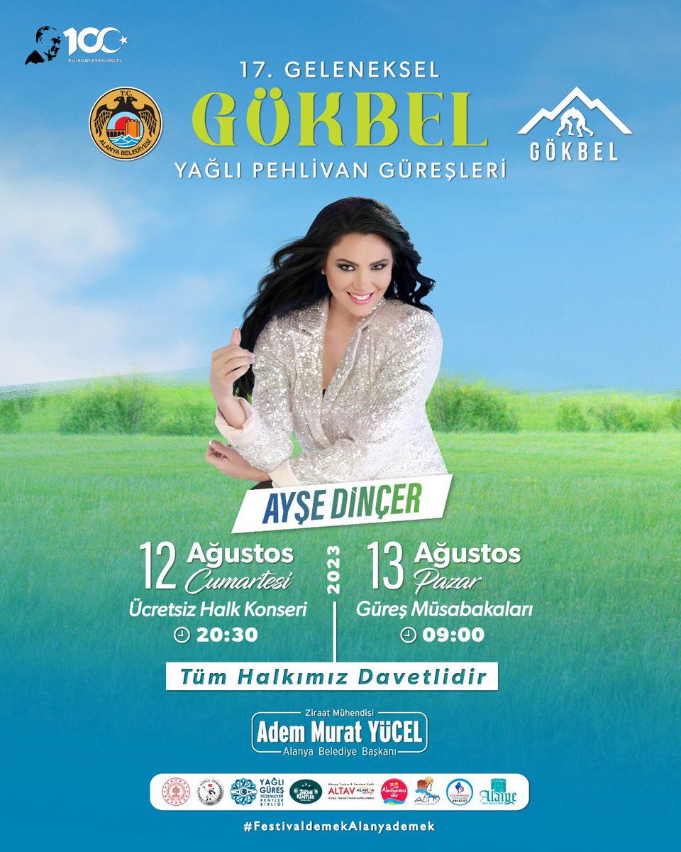 AdemMuratYucel's tweet photo. 17. Geleneksel Gökbel Yağlı Pehlivan Güreşleri’miz başlıyor!

Ünlü sanatçılar Sibel Can ve Ayşe Dinçer’in sahne alacağı, ülkemizin en önemli başpehlivanlarının kol bağlayacağı bu özel güne tüm vatandaşlarımız davetlidir. 

🗓️ 12-13 Ağustos 2023

#Gökbel #YağlıGüreş #Alanya #Konser