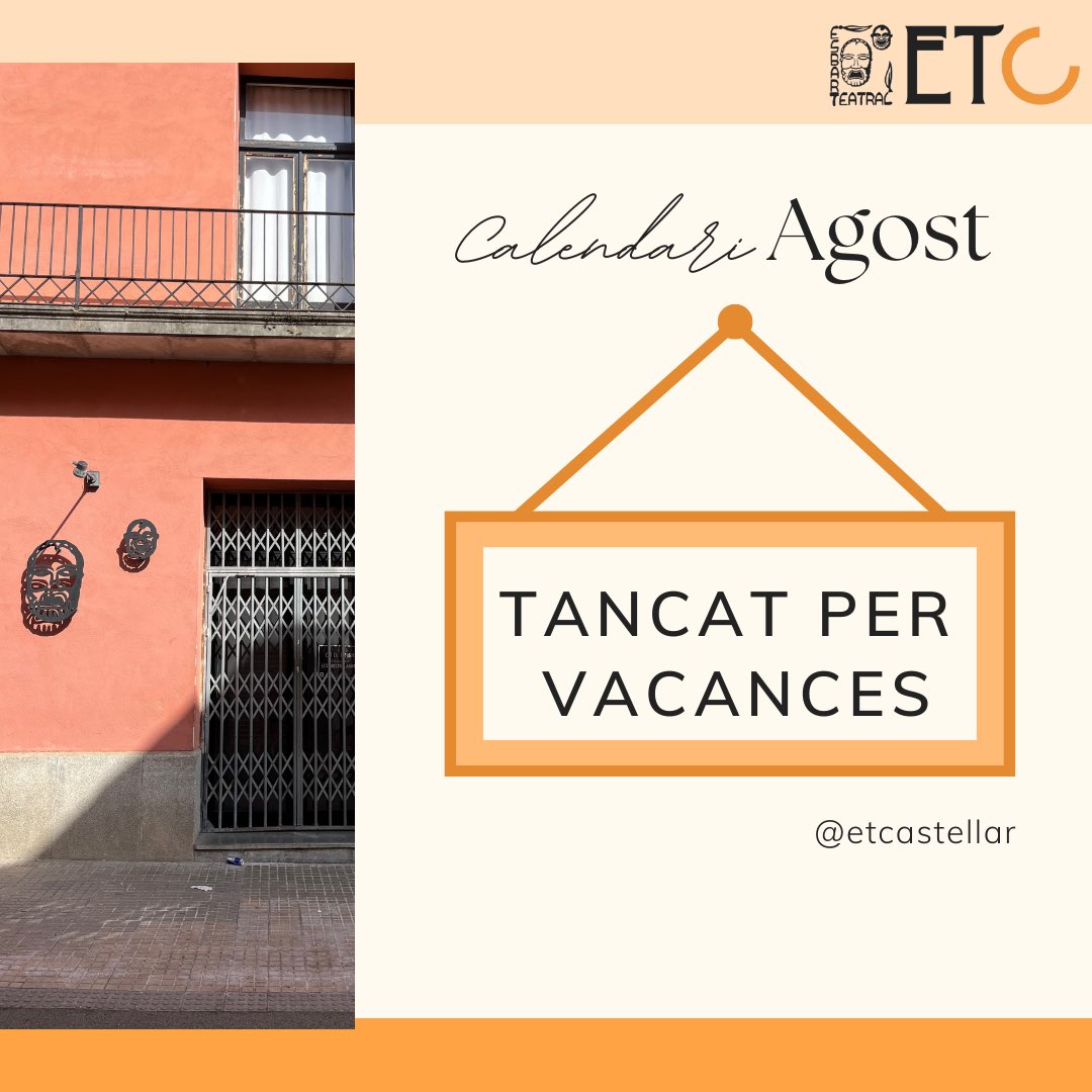 ETCastellar's tweet image. Tancat per vacances!! ✈️🏖️

Aquest mes les seccions de l’Esbart estan de vacances. Però, atenció‼️ Que comencem a escalfar motors per la millor festa de tot el Vallès 🎉

Ens veiem per Festa Major!! 🌞🎭🥁🔥

#castellarcapital