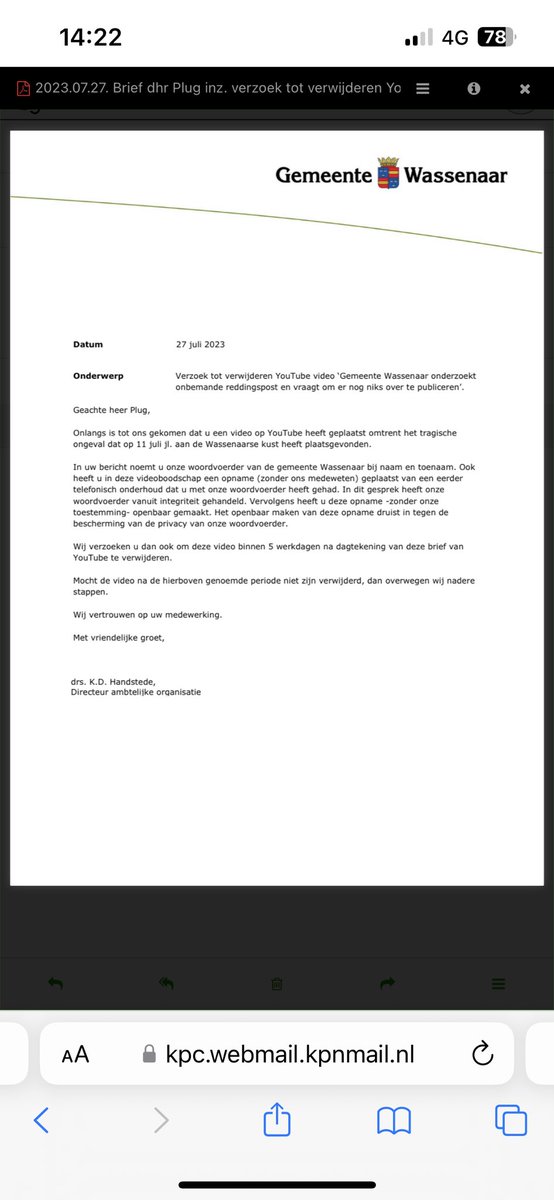 huig_plug's tweet photo. Karin Handstede (hoogste topambtenaar van Wassenaar) verzoekt mij om een YouTube-opname te verwijderen anders…
#KNBRD #WRB https://t.co/N281DkBEDT