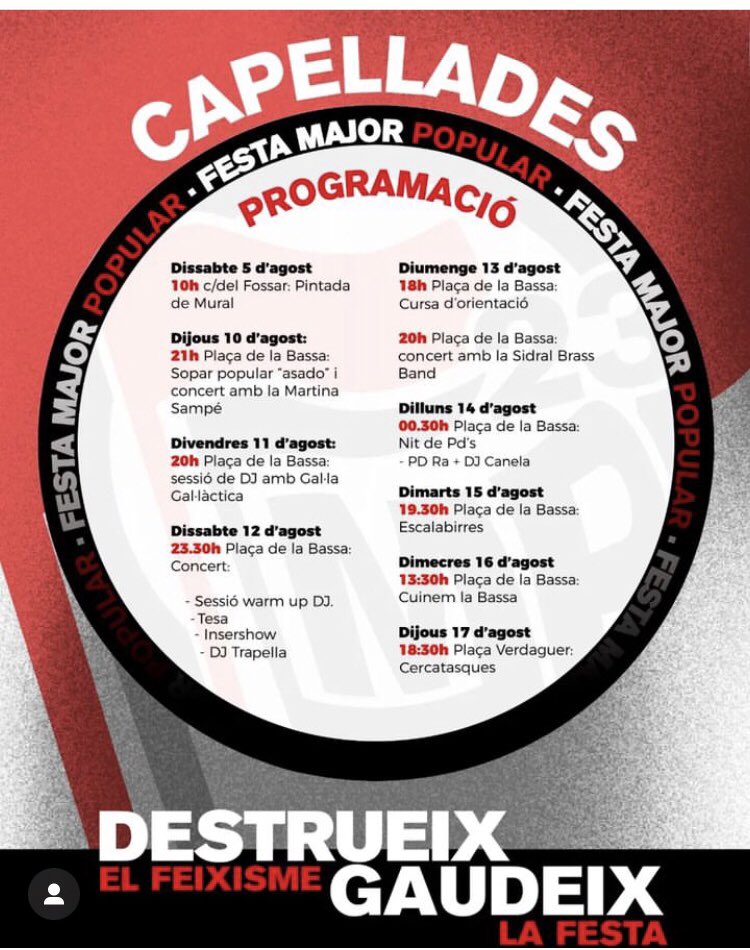 SuCapellades's tweet photo. Un dels bolos que foten mes il.lusió de la @Fmp_KP d’aquest any, és el que tindrà lloc el diumenge 13/08 (20h) a la plaça de la Bassa amb els cracks de la @SidralBrassBand !
Per a tots els públics! No us ho perdeu, que molarà! #FMP23 #tardeo https://t.co/nqic3vvz87