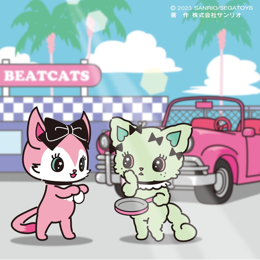 Beatcats_0222's tweet photo. ［💗💚］ミア＆エマ

💗車で目玉焼きが焼けるらしいんだよね
💚本気ですか？ミアちゃん...

#Beatcats #ビートキャッツ https://t.co/yihqPeDJva