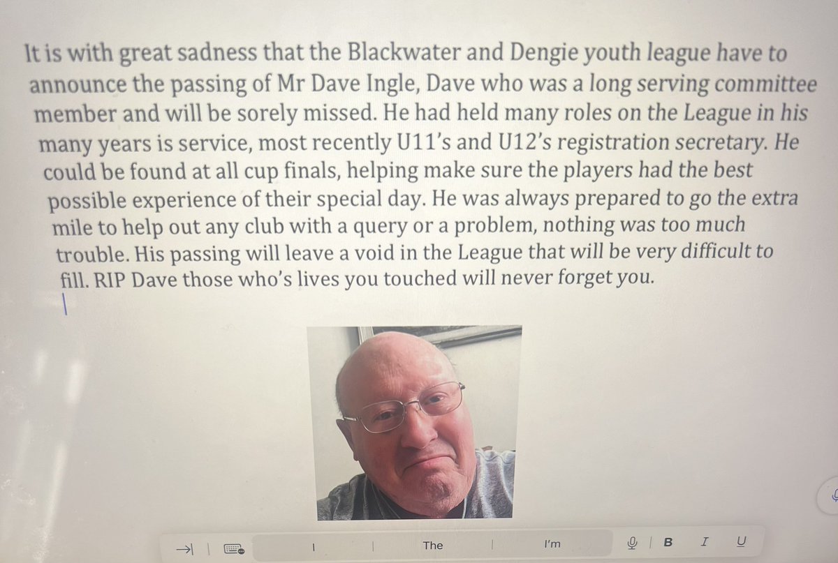 DengieYouth's tweet photo. RIP Dave Ingle - you will be missed by many people and football won’t be the same without you. ❤️❤️❤️❤️ https://t.co/vrJp21BYUI