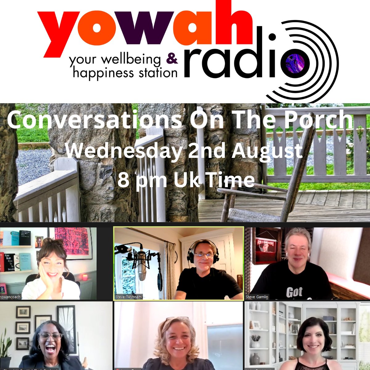 How to create choices in you life?
Thanks to Stephanie S. Hayley Rowan Steve Gamlin Laura Toop Lisha Davidovits, PCC, CPCC, CPQC for joining me on this weeks conversation on the porch
Listen online yowahradio.co.uk
Listen on Alexa-Play Yowah Radio.