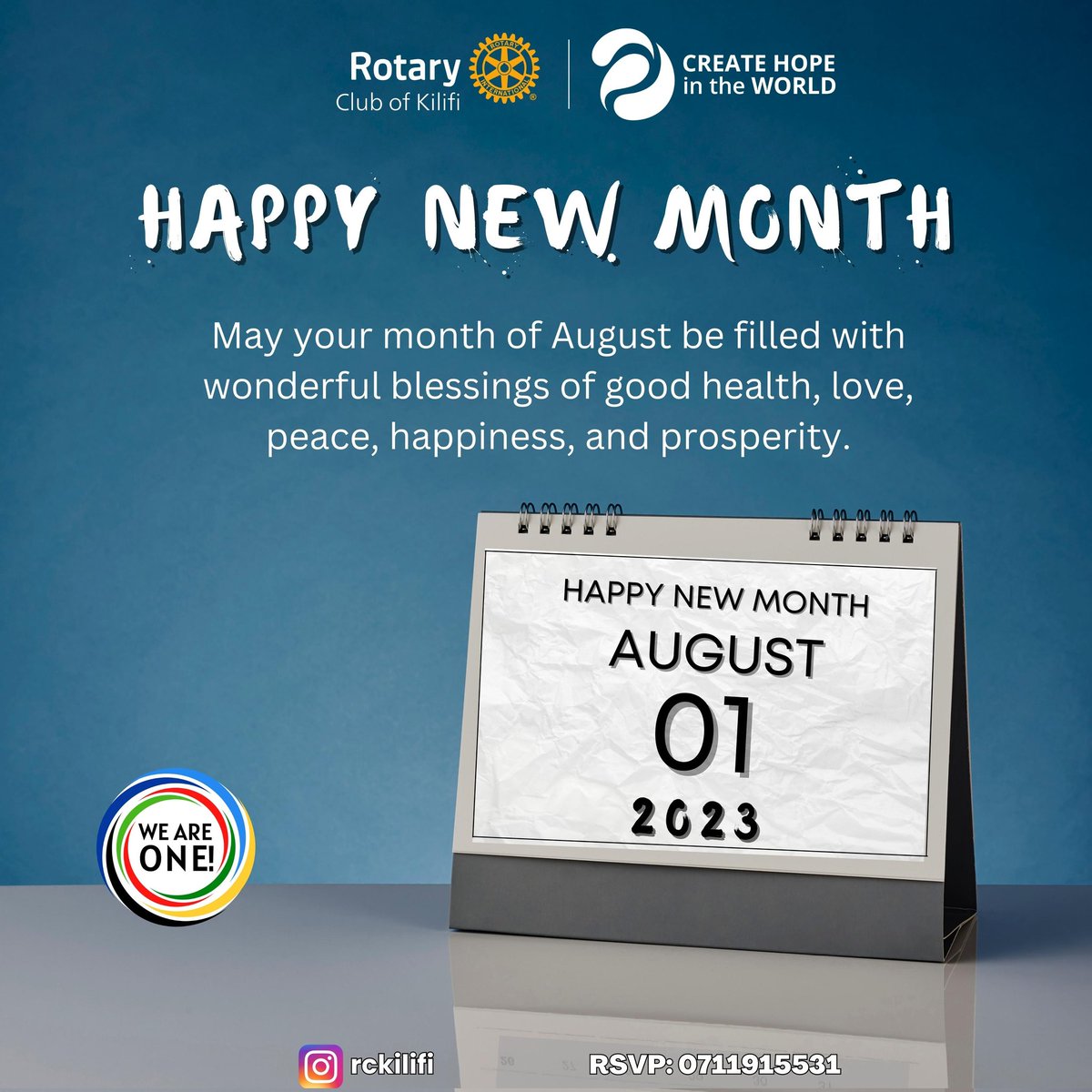 ✨ Rotary Club of Kilifi wishes you and your loved ones a happy new month. ✨ 

#newmonth #WeAreOne #rotary