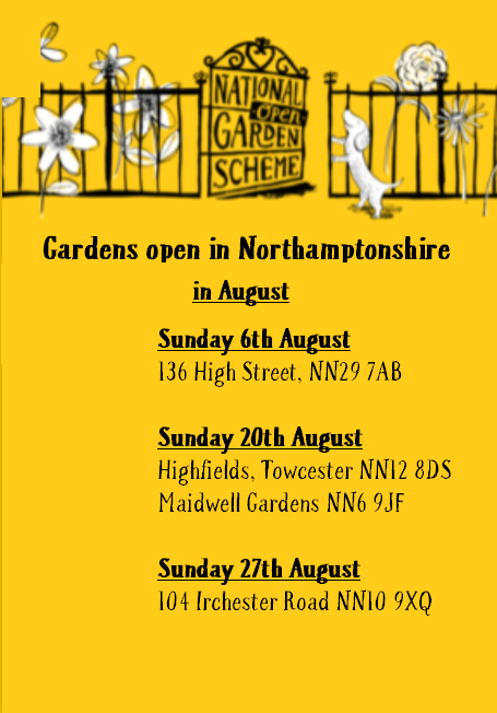 August diary for Northamptonshire NGS open gardens