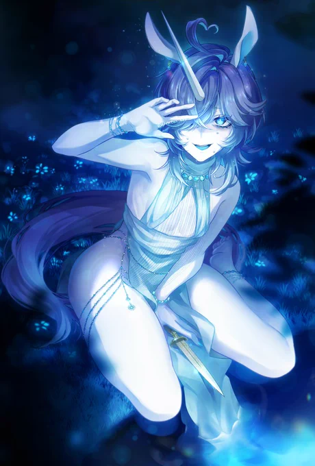 「ハハ…処女…じゃない…なんて、生きる価値…ナイ」  自己肯定感低いユニコーン #oc #創作