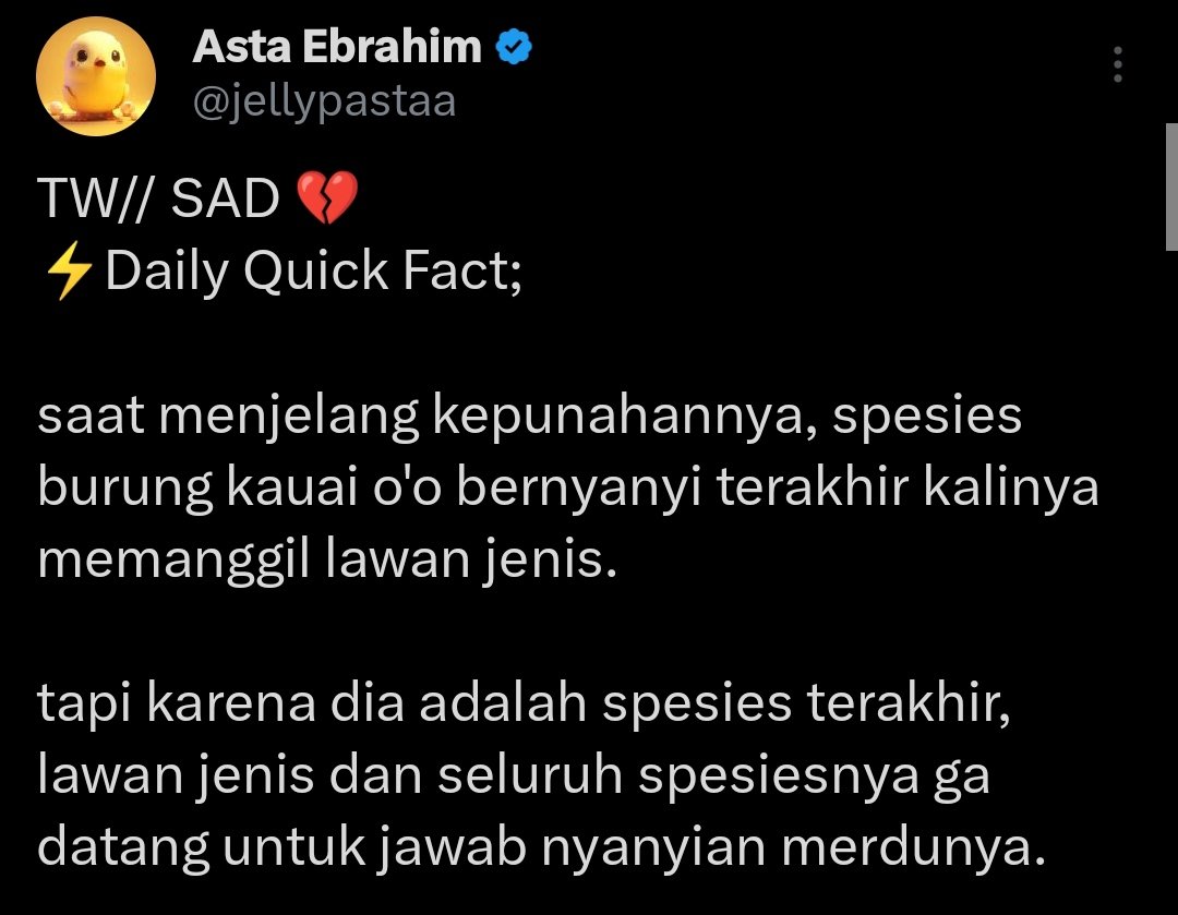 hiburantimeline's tweet photo. Nyanyian terakhir burung kauai o'o https://t.co/xoyRU9kFQ6