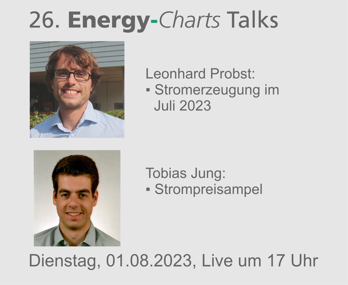 Heute Abend um 17 Uhr: Energy-Charts Talks
Teilnahme mit MS-Teams:
- ohne Anmeldung und ohne Chatfunktion:
s.fhg.de/energy-charts-…
- mit Anmeldung und mit Chatfunktion: Email an bruno.burger@ise.fraunhofer.de
Wir freuen uns auf Ihre Teilnahme!