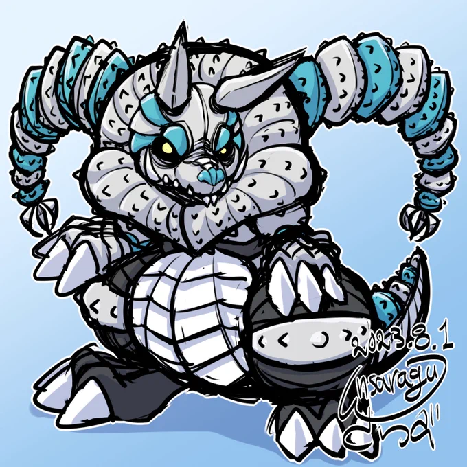 ガメラでテンション上がったためサッと怪獣らくがき。 ウルトラ怪獣やゴジラみたいなのを描きたいのに、やっぱりデジモンっぽくなってしまう; 厚塗りできないから雰囲気が出ないなぁ