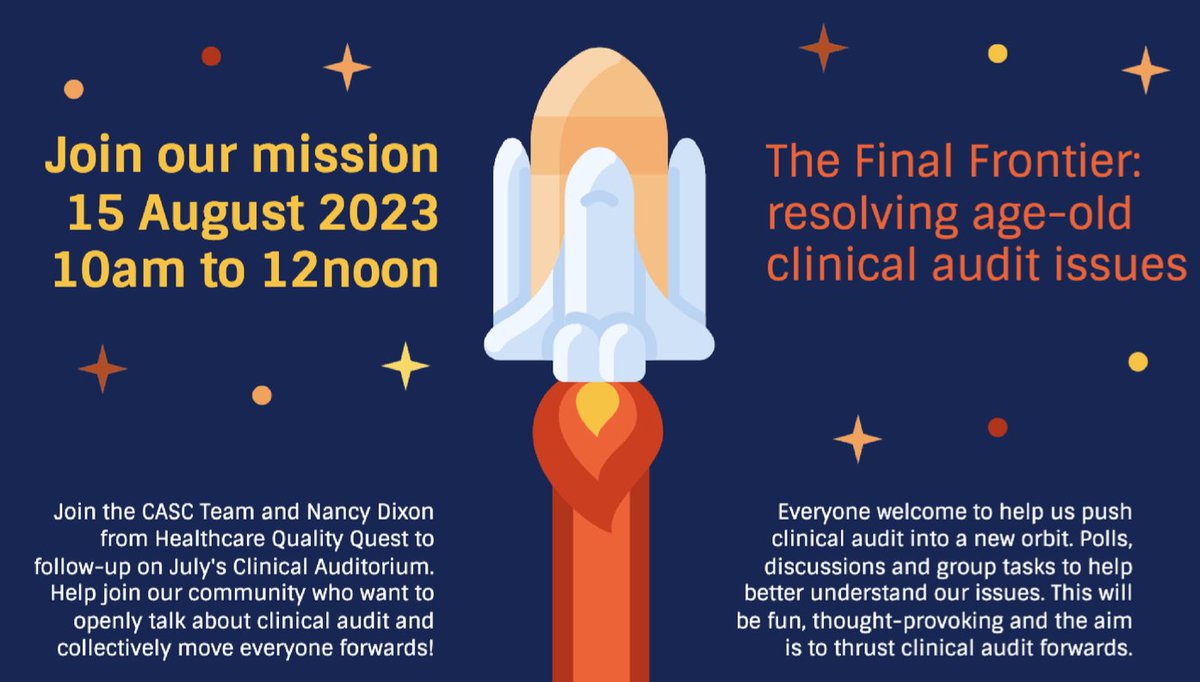 CASC Leicester (@cascleicester) on Twitter photo Join us and Nancy Dixon from <a href="/HQQ_UK/">Healthcare Quality Quest (HQQ) now on Bluesky</a> 2 weeks today on 15 August to explore how we fix some age old #clinicalaudit issues! Is it mission impossible? Let's hope not! Easy to book your place via Eventbrite > eventbrite.co.uk/e/clinical-aud… #clinicalaudit365 Join us and Nancy Dixon from <a href="/HQQ_UK/">Healthcare Quality Quest (HQQ) now on Bluesky</a> 2 weeks today on 15 August to explore how we fix some age old #clinicalaudit issues! Is it mission impossible? Let's hope not! Easy to book your place via Eventbrite > eventbrite.co.uk/e/clinical-aud… #clinicalaudit365