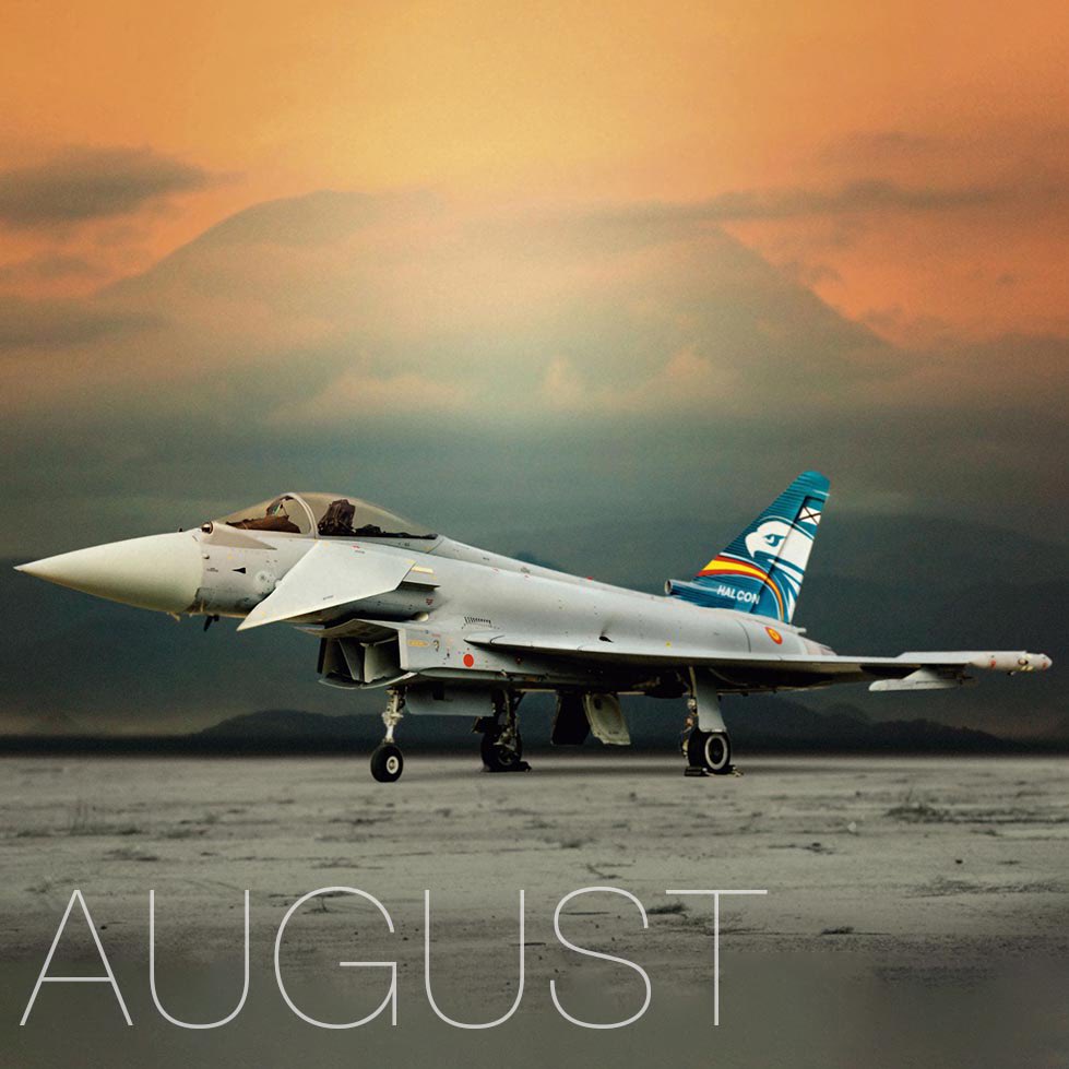 Prepare for takeoff into August! 🚀 

This month a #EurofighterTyphoon with special #Halcón livery takes centre stage in the #EFCalendar. It celebrates the pivotal milestone last year which saw the Spanish #Airforce sign a contract for 20 new #Eurofighter jets ✈️ 

Grab your copy