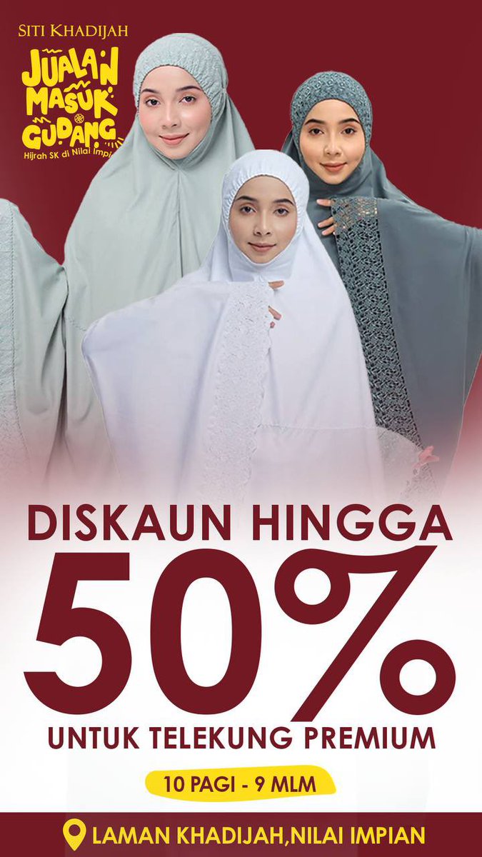 effacurio's tweet photo. Ehem ehem!! Hai chuolss! Tahu tak Siti Khadijah buat Jualan Masuk Gudang hujung minggu nanti? Telekung diskaun sehingga 50% 🥳

Jom order dengan Effa sebab 𝑵𝑶 𝑺𝑬𝑹𝑽𝑰𝑪𝑬 𝑪𝑯𝑨𝑹𝑮𝑬! Bayar harga telekung dan postage saja 🤍 https://t.co/XAfe4pDTGz