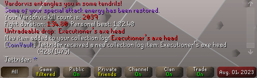 jettriderrs's tweet photo. Vardorvis complete with axe head at 2,039 kc (1/3 Virtus pieces). Love this boss design but happy to move on https://t.co/nJRKnWCPTg