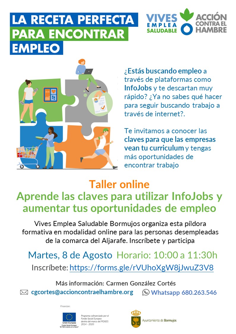📌 Taller Aprende las claves para utilizar InfoJobs y aumentar tus oportunidades de empleo
📅 Martes, 8 de Agosto
🕙 De 10:00 a 11:30 h
💻 Online
🙋‍♀️ Dirigido a personas desempleadas de la comarca del Aljarafe
✏ Inscripciones: lnkd.in/dFDyy6t2