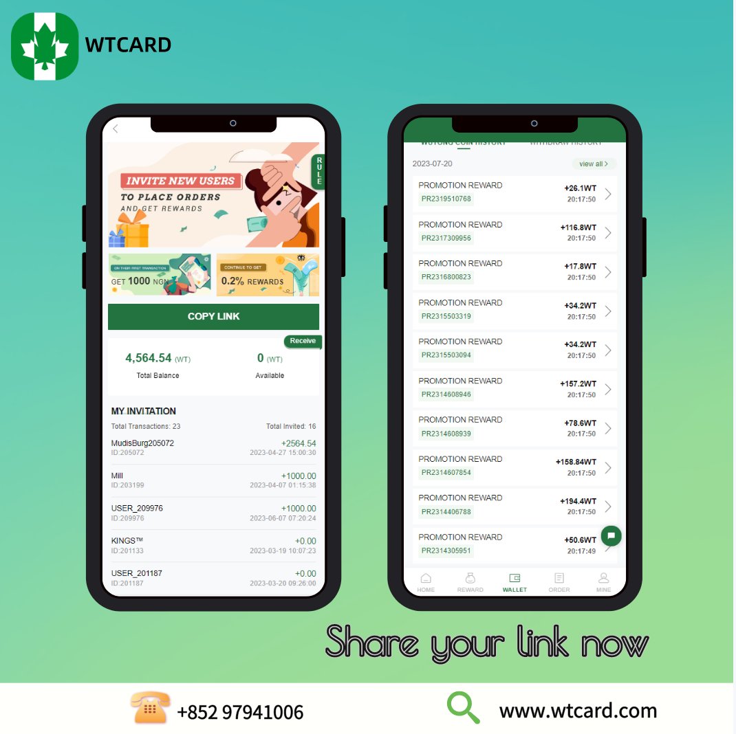 After inviting friends to WT Card, you can continuously receive rewards for each of their transactions🤩🥰

wtcard.com/m/investment

#wtloan #wtcard  #WTHELP #wtreward
#giftcards #giftcardsavailable #buygiftcard #BTC   #bitcoin   #USDT
#texas   #abujabusiness #abujanigeria
