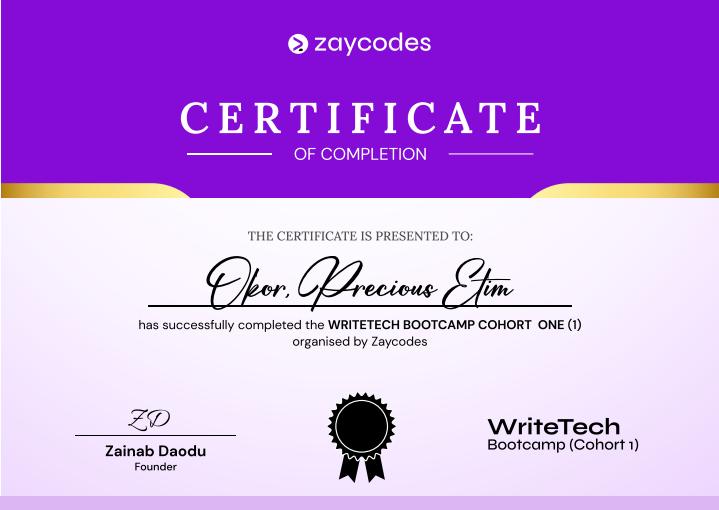 lil_black_p's tweet photo. Flaunting my certificate from @zaycodes βΊοΈπ
#WriteTecher https://t.co/2swVeInJT6