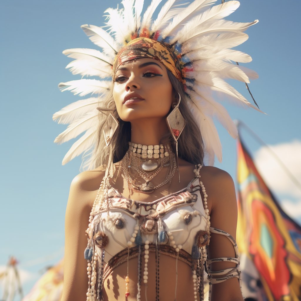 Channel your inner wild spirit and dance to the rhythm of the drum in this tribal-inspired festival look🌾🍂
#festivaloutfit #burningman #coachella #feathers #nativeamerican #nativeamericanjewelry #tribal  #tribaljewelry #midjourney #aiartwort #aiart #aiartcommunity #aicommunity