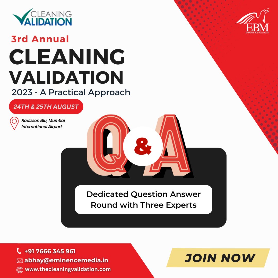 eminence_group9's tweet photo. Ask away all your doubts and your company specific challenges in the dedicated Q&amp;A round with top three experts at 3rd Annual Cleaning Validation 2023

#eminencebusinessmedia #ebmcv #ebmcv3 #ebmcleaningvalidation https://t.co/VfGxp6MIty