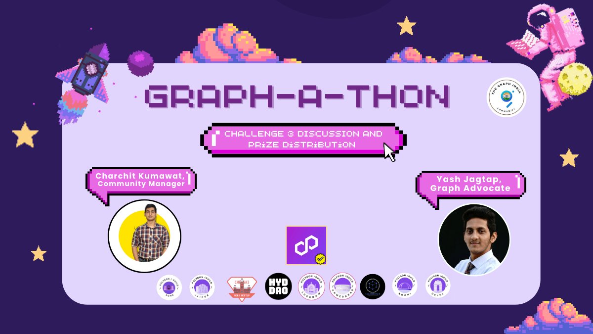 🚨 ATTENTION Graphers! 🚨 

The epic #GraphAthon Challenges officially concluded! 💪

🏆 No more waiting! 🔥 

Join our Twitter Space at 10 Pm IST! on 1st Aug,2023🗣️

🎙️ Engage in electric discussions about Challenge 3 with Our Tech. Coordinator <a href="/0x_yasshhh_/">Yash Jagtap | The Graph</a> ! 🗳️

🏆 And guess