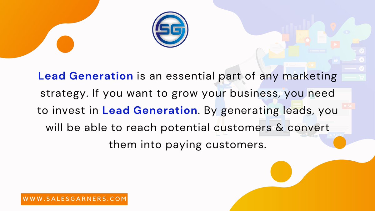 "Your Path to Success Starts Here: Boost Your Business with Lead Generation".

Visit Us:- salesgarners.com

#SalesGarners

#LeadGeneration #businessgrowth #marketingstrategy #B2BMarketing #marketresearch #maintainrelationship #serviceproviders