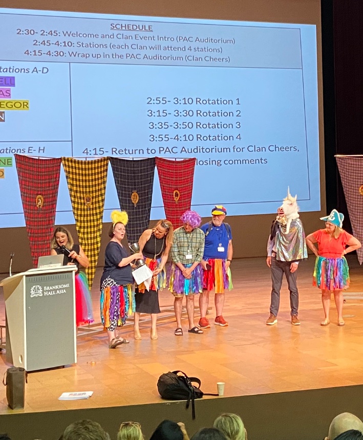 makingoodhumans's tweet photo. You know you’ve made a great decision when your @BranksomeHallA Senior Leadership Team shows up on stage like this and leads the full faculty through and afternoon of playing, cheering and dancing. Such a joyful way to start a new year at a new school! #pypchat #prioritizeplay https://t.co/W33akSuyyJ
