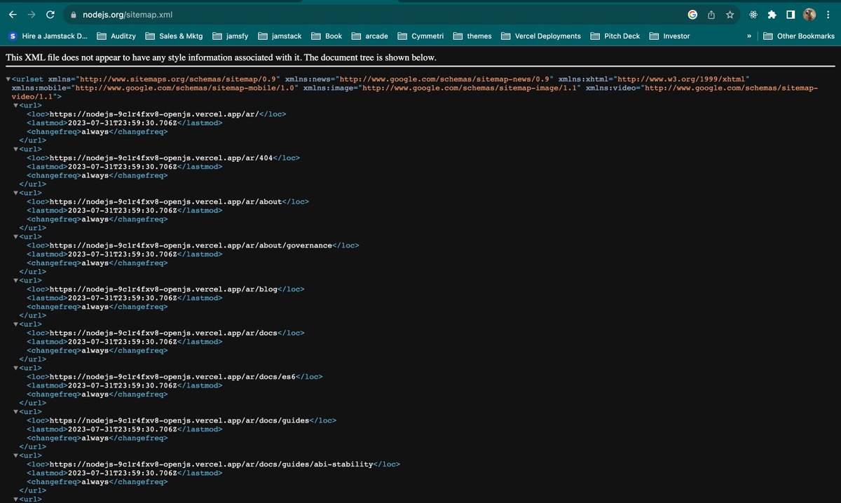 AuditzyInsights's tweet photo. @nodejs
, we found a bug in your latest sitemap file, your  <loc> file is pointing development URLs in your production instance.  We found it while we were running performance test with Auditzy, and our sitemap URL extraction failed, and we notices this bug https://t.co/7uovX7JVTO