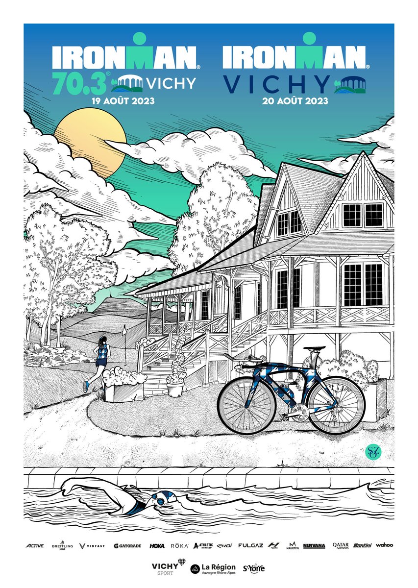 [#IRONMANVichy] 🏆 Dans moins d’un mois, départ de la 8e édition de l’IRONMAN Vichy !
Rendez-vous pour 2️⃣ jours de sport de haut niveau
➡️ 19 août - IRONMAN 70.3
➡️ 20 août - IRONMAN

Affiche réalisée par So.Z pour IRONMAN