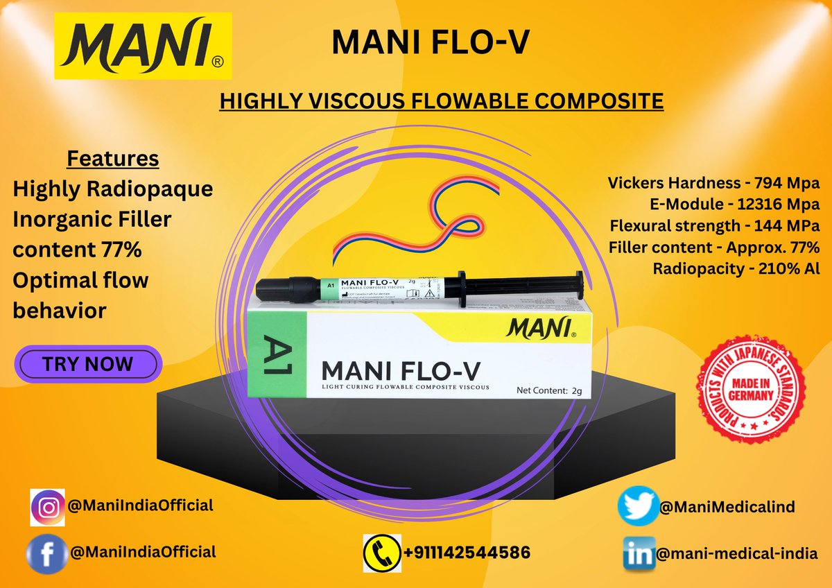 ManiMedicalInd's tweet photo. Go with the Flow🫧👀

Mani Flo-V 🛰️

Power of Viscosity in Flow🦾

Available Shades - A1, A2, A3, A3.5, B1 &amp; B2💹

"The Best Quality In The World, To The World"💯

#mani #dental #dentalcommunity #MANIFLOV #manimedicalindia #restoration #dentalcare #endodontics #dentistry #dentist https://t.co/F3srIrWTqi