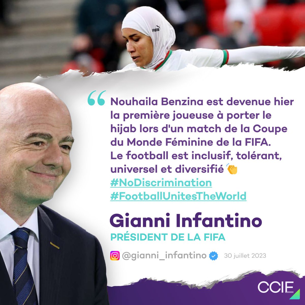 CCIEurope's tweet photo. 🤔 Pendant ce temps, en France, la FFF s'entête à interdire le port du foulard pour les joueuses de confession musulmane.

❓ Qu'en pensez-vous ? Dites-nous tout en commentaire ⬇️

#CCIE #Islamophobie #FFF #FIFA #WomenWorldCup https://t.co/HaFM2LemNL