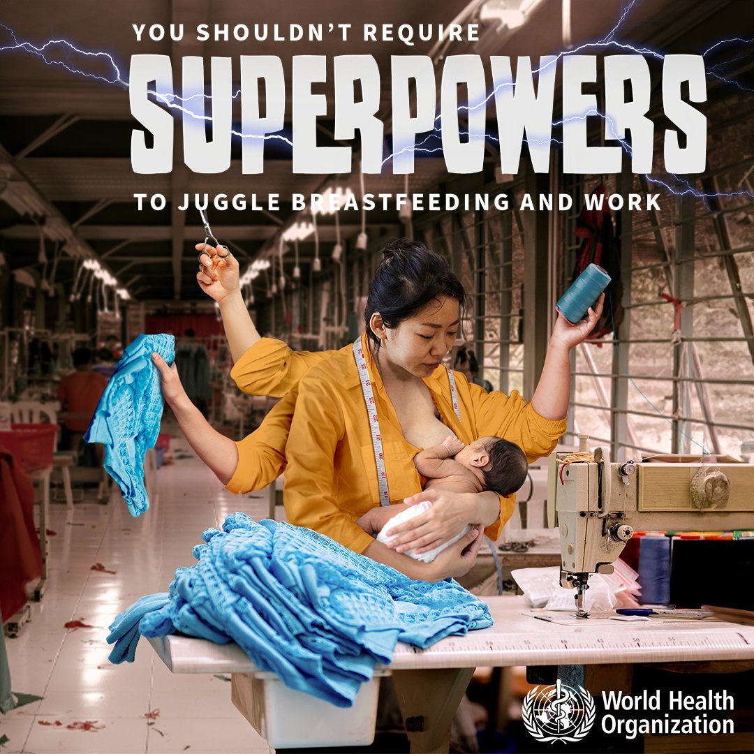 WHONigeria's tweet photo. #WorldBreastfeedingWeek

All moms everywhere, no matter their work/contract type, should have:
- At least 18 weeks, preferably 6 months or more, of paid maternity leave
- Paid time off for breastfeeding or expressing milk upon returning to work
- Flexible return-to-work options https://t.co/3JX0qASwQb
